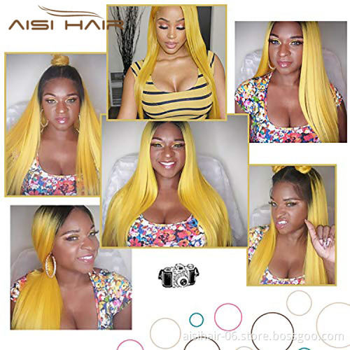 Aisi Hair Hotselling Wholesale Vendor 28 Inch Long Silky Straight Ombre Yellow Wig For Black Women Synthetic Hair Wigs